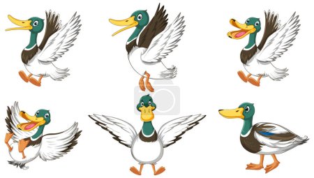 Set of duckling doing different activities illustration