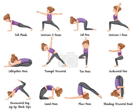 Téléchargez les illustrations : Ensemble de postures de yoga illustration - en licence libre de droit