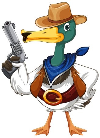 Cartoon duck wearing cowboy costume illustration