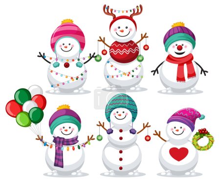 Illustration for Christmas snowman cartoon character set illustration - Royalty Free Image