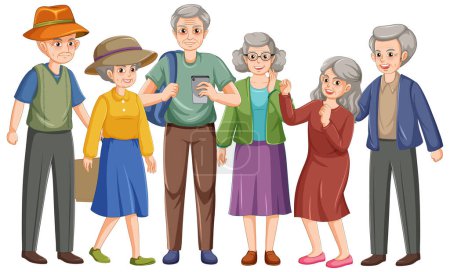 Happy senior people group illustration