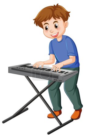 Illustration for Boy playing electric keyboard piano vector illustration - Royalty Free Image