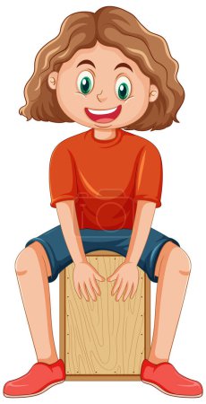Illustration for Girl playing cajon drum vector illustration - Royalty Free Image
