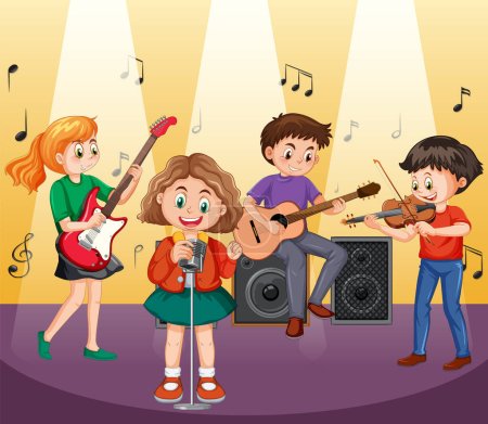 Ilustración de Niños jugando instrumento musical vector ilustración - Imagen libre de derechos