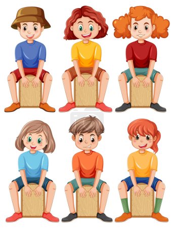 Illustration for Set of kids playing cajon drums illustration - Royalty Free Image
