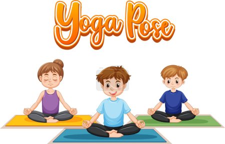 Téléchargez les illustrations : Personnes pratiquant le yoga avec illustration de texte - en licence libre de droit