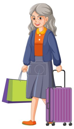 Téléchargez les illustrations : Femme âgée tenant sac à provisions illustration - en licence libre de droit