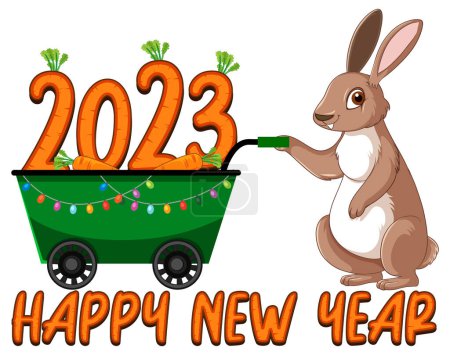 Illustration for Happy New Year text with cute rabbit for banner design illustration - Royalty Free Image