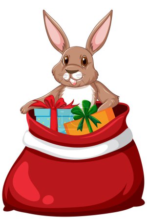 Téléchargez les illustrations : Personnage de dessin animé lapin avec illustration sac cadeau - en licence libre de droit