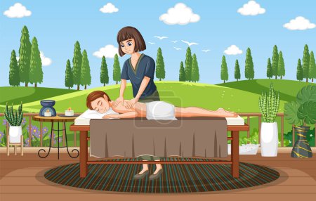 Téléchargez les illustrations : Femme obtient massage dans spa illustration - en licence libre de droit