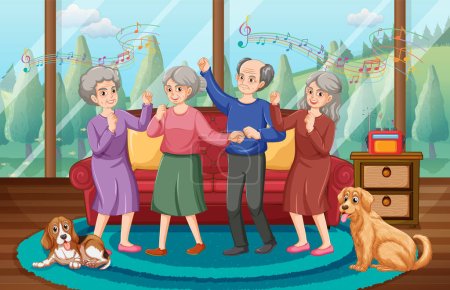 Senior people at party illustration