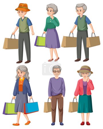 Collection of elderly people characters illustration