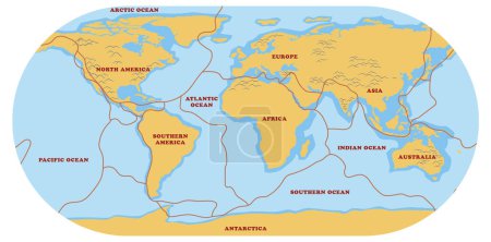 Map of tectonic plates and boundaries illustration