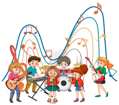 Happy kids playing musical instruments illustration