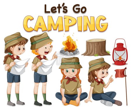 Ilustración de Conjunto de niños camping dibujo animado carácter ilustración - Imagen libre de derechos