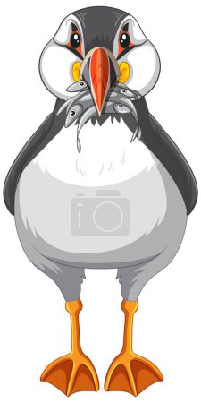 Téléchargez les illustrations : Oiseau macareux tenant des poissons dans son bec illustration - en licence libre de droit