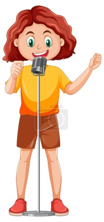 Téléchargez les illustrations : Fille chantant avec illustration vectorielle microphone - en licence libre de droit