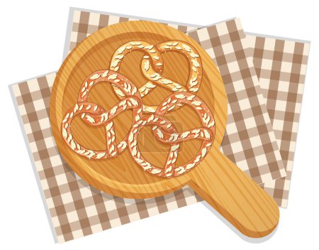 Ilustración de Vista superior de pretzel en bandeja de madera ilustración - Imagen libre de derechos