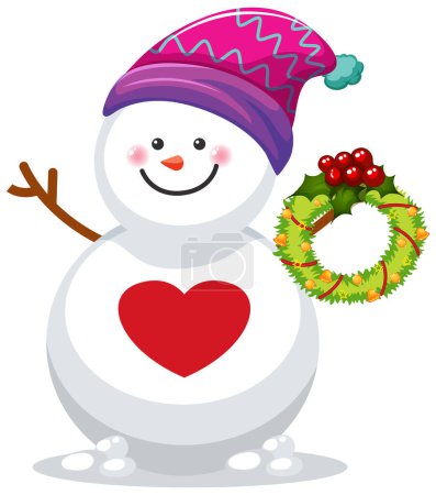 Illustration for Snowman wearing Christmas hat illustration - Royalty Free Image