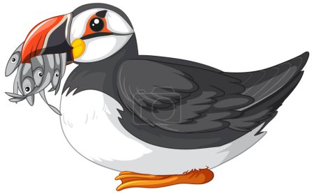 Illustration for Puffin bird holding fishes in its beak illustration - Royalty Free Image