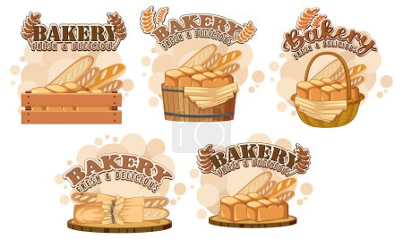 Téléchargez les illustrations : Ensemble de différentes bannières texte logo boulangerie illustration - en licence libre de droit