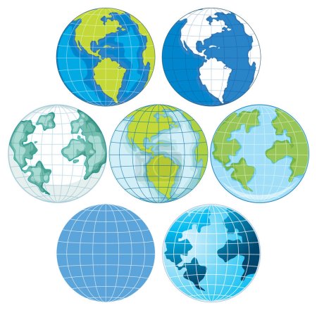 Set of earth globes isolated illustration
