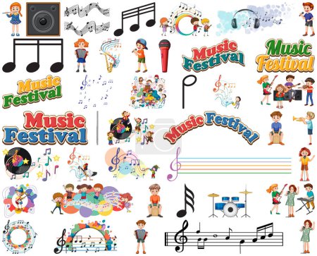 Photo pour Enfants instruments de musique et symboles de musique ensemble illustration - image libre de droit