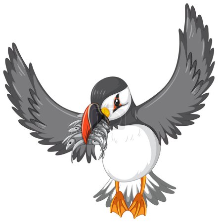 Illustration for Puffin bird holding fishes in its beak illustration - Royalty Free Image