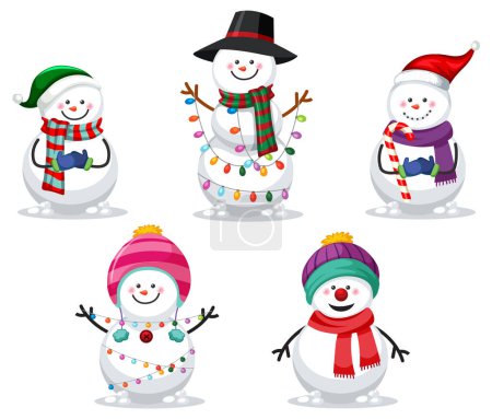 Téléchargez les illustrations : Noël bonhomme de neige illustration jeu de caractères dessin animé - en licence libre de droit