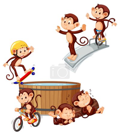 Illustration for Monkey with different action illustration - Royalty Free Image