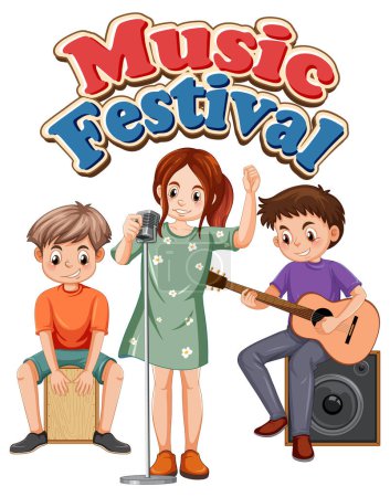 Illustration for Music Festival text with kids music band illustration - Royalty Free Image