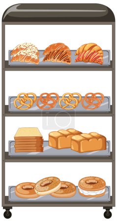 Ilustración de Estante de panadería con ilustración de productos de pastelería - Imagen libre de derechos