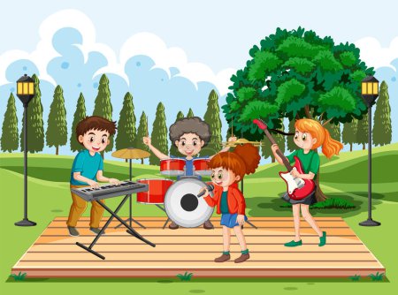 Illustration for Kids playing music in the park illustration - Royalty Free Image