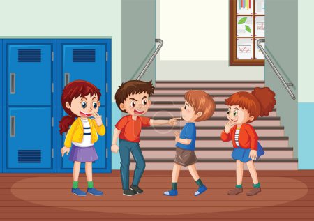 Bullying niños escuela escena ilustración
