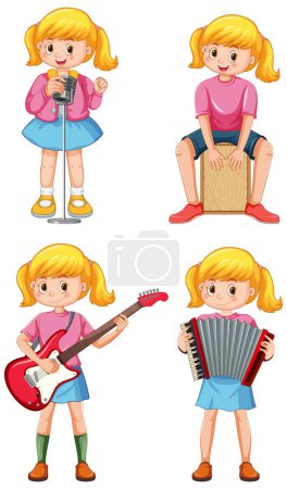 Illustration for Set of kids playing different musical instrument illustration - Royalty Free Image