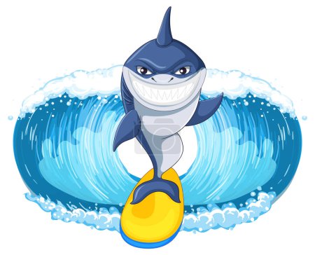 Illustration for Cute shark surfing on white background illustration - Royalty Free Image
