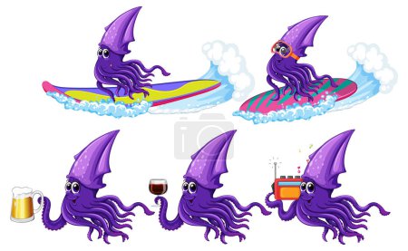Illustration for Squid cartoon characters set illustration - Royalty Free Image