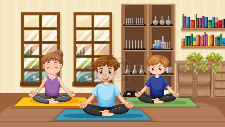 Téléchargez les illustrations : Personnes pratiquant l'exercice de yoga et illustration de méditation - en licence libre de droit