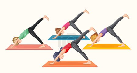 Téléchargez les illustrations : Groupe de personnes pratiquant l'illustration de yoga - en licence libre de droit