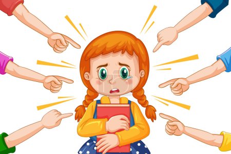Ilustración de Sad girl surrounded by pointing fingers illustration - Imagen libre de derechos
