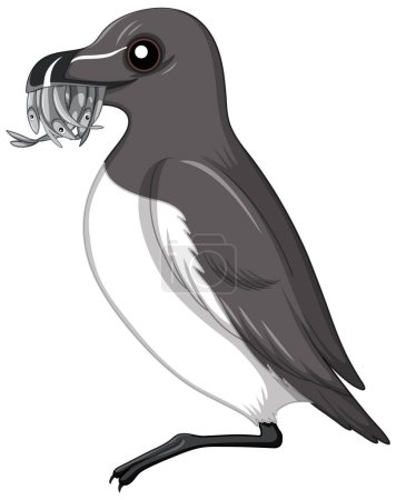 Téléchargez les illustrations : Razorbill oiseau tenant des poissons dans son bec illustration - en licence libre de droit