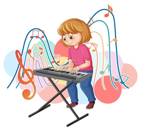 Illustration for A girl playing electronic keyboard illustration - Royalty Free Image