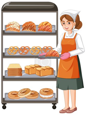 Illustration for Bakery showcase with pastry products illustration - Royalty Free Image