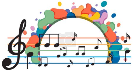 Téléchargez les illustrations : Bannière notes de musique colorées sur fond blanc illustration - en licence libre de droit
