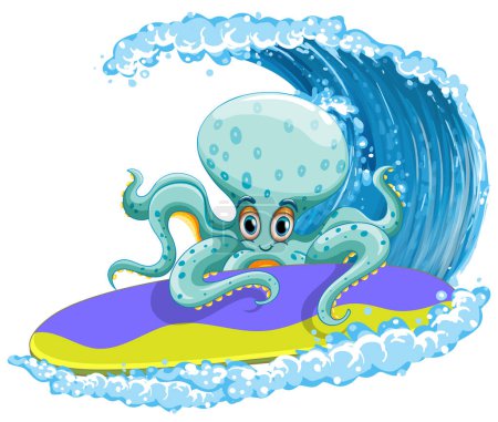 Illustration for Octopus cartoon character on surfboard illustration - Royalty Free Image