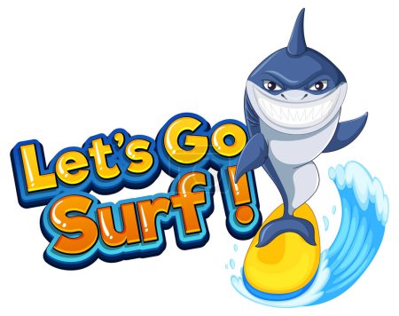 Photo for Cute shark cartoon character surfing icon illustration - Royalty Free Image
