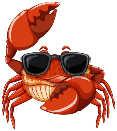 Téléchargez les illustrations : Mignon personnage de dessin animé crabe portant des lunettes de soleil illustration - en licence libre de droit