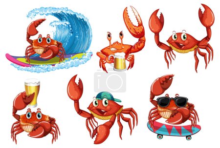 Ilustración de Lindo cangrejos de dibujos animados personaje conjunto ilustración - Imagen libre de derechos