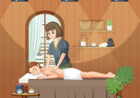 Ilustración de Mujer consigue masaje corporal spa ilustración - Imagen libre de derechos