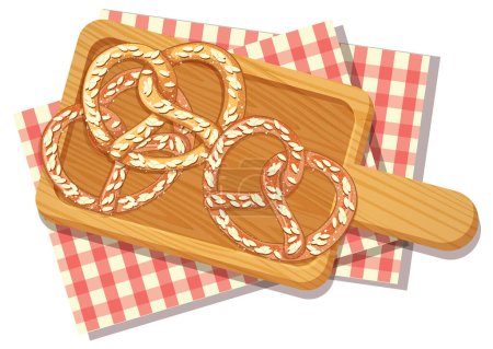 Illustration for Almond pretzel bread on wooden tray illustration - Royalty Free Image